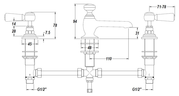 Hudson Reed 3 Tap Hole Basin Mixer