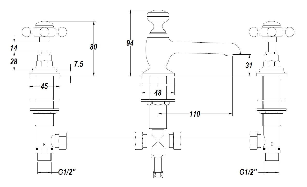 Hudson Reed 3 Tap Hole Basin Mixer