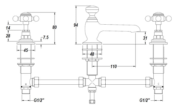 Hudson Reed 3 Tap Hole Basin Mixer