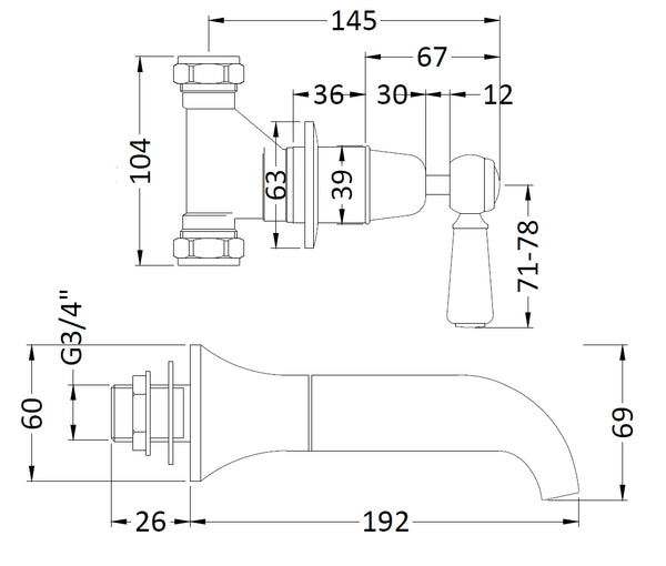 Hudson Reed Wall Mounted Bath Spout & Stop Taps