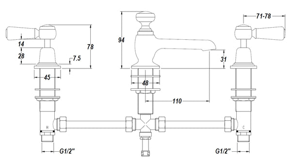 Hudson Reed 3 Tap Hole Basin Mixer