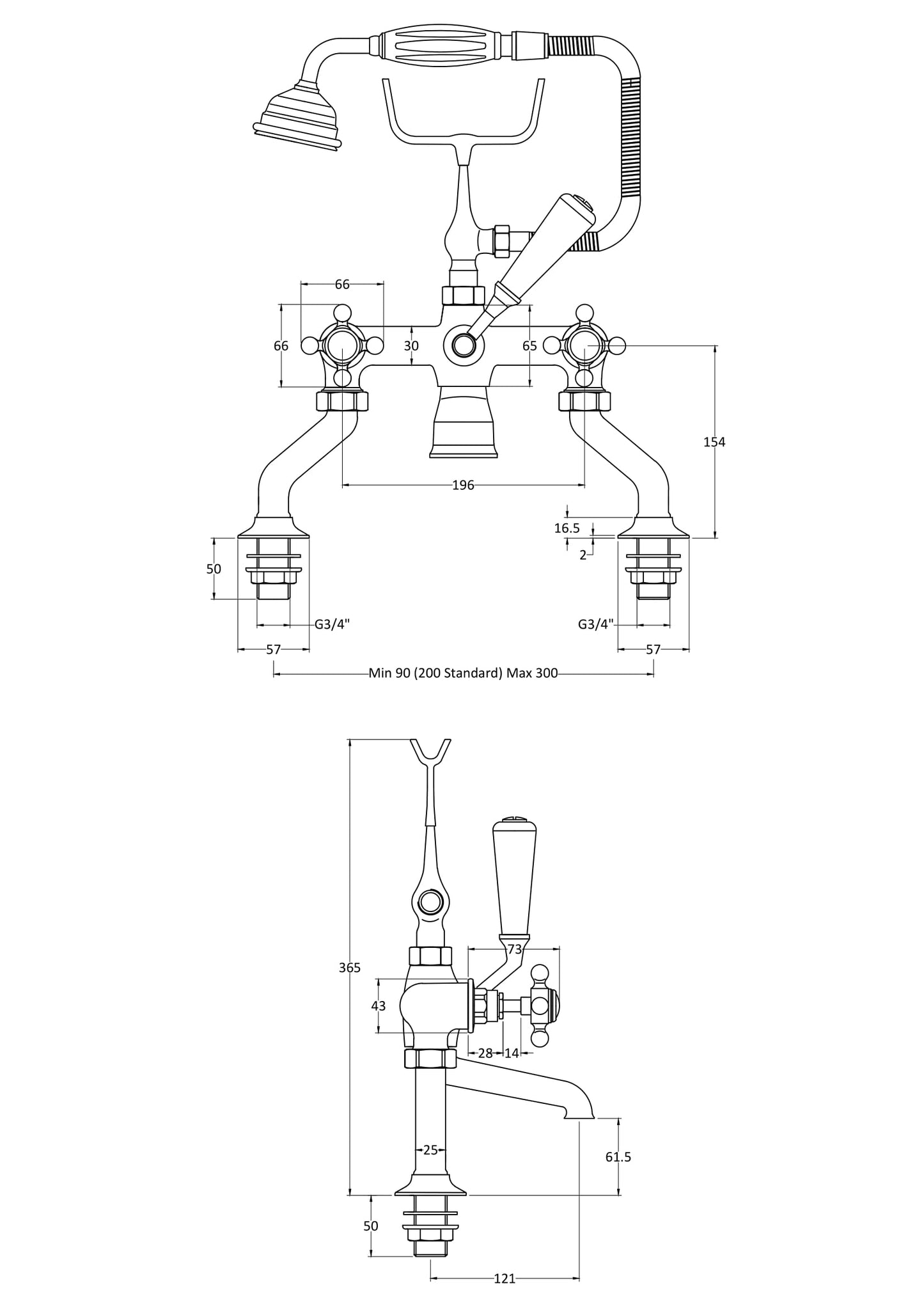 Hudson Reed Deck Mounted Bath Shower Mixer