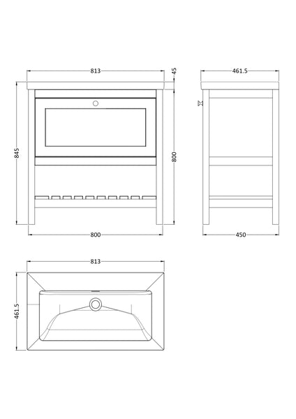 Hudson Reed 800mm Floor Standing Drawer Contemporary Basin 0TH