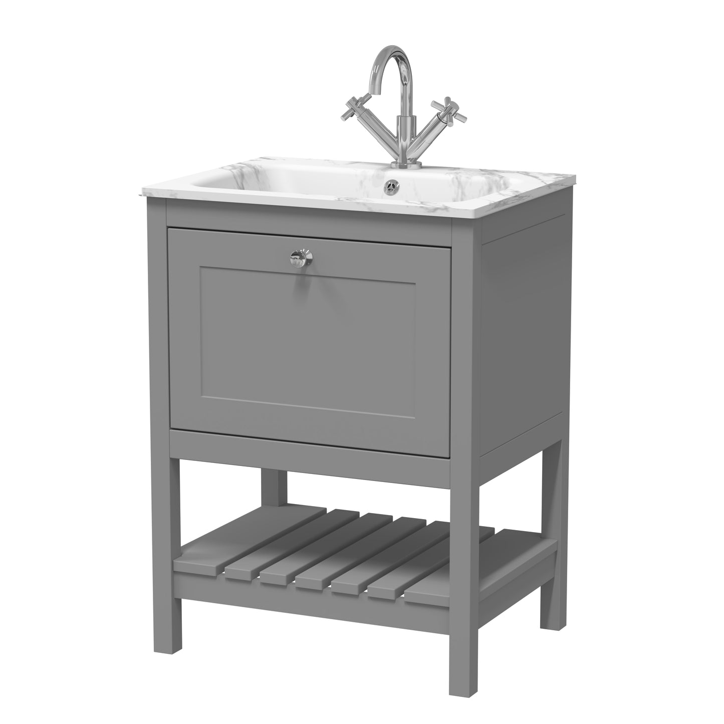Hudson Reed 600mm Floor Standing Drawer & Stone Basin 1TH