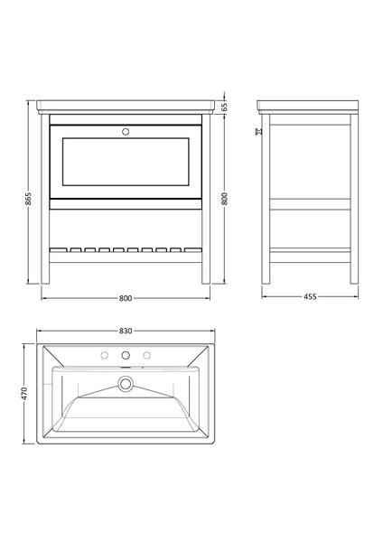 Hudson Reed 800mm Floor Standing Vanity & Basin 3TH