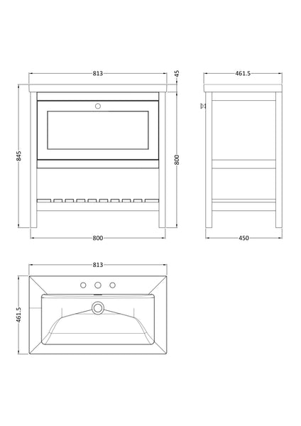 Hudson Reed 800mm Floor Standing Vanity & Basin 3TH
