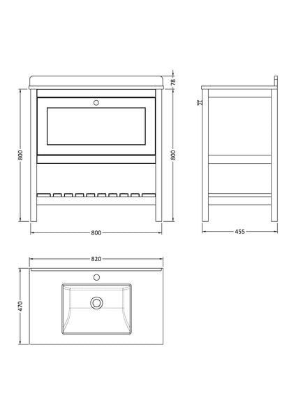Hudson Reed 800mm Floor Standing Vanity & Marble Top 1TH