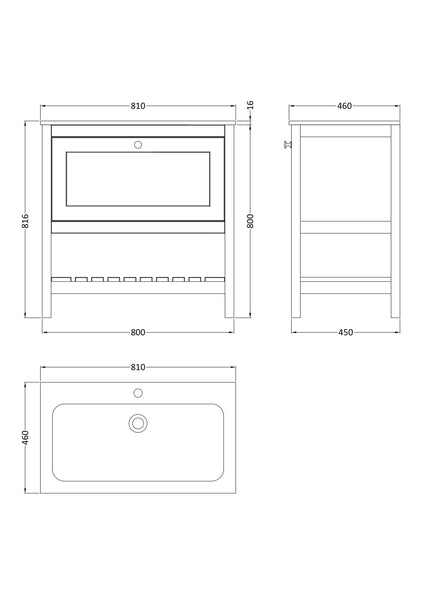 Hudson Reed 800mm Floor Standing Drawer & Stone Basin 1TH