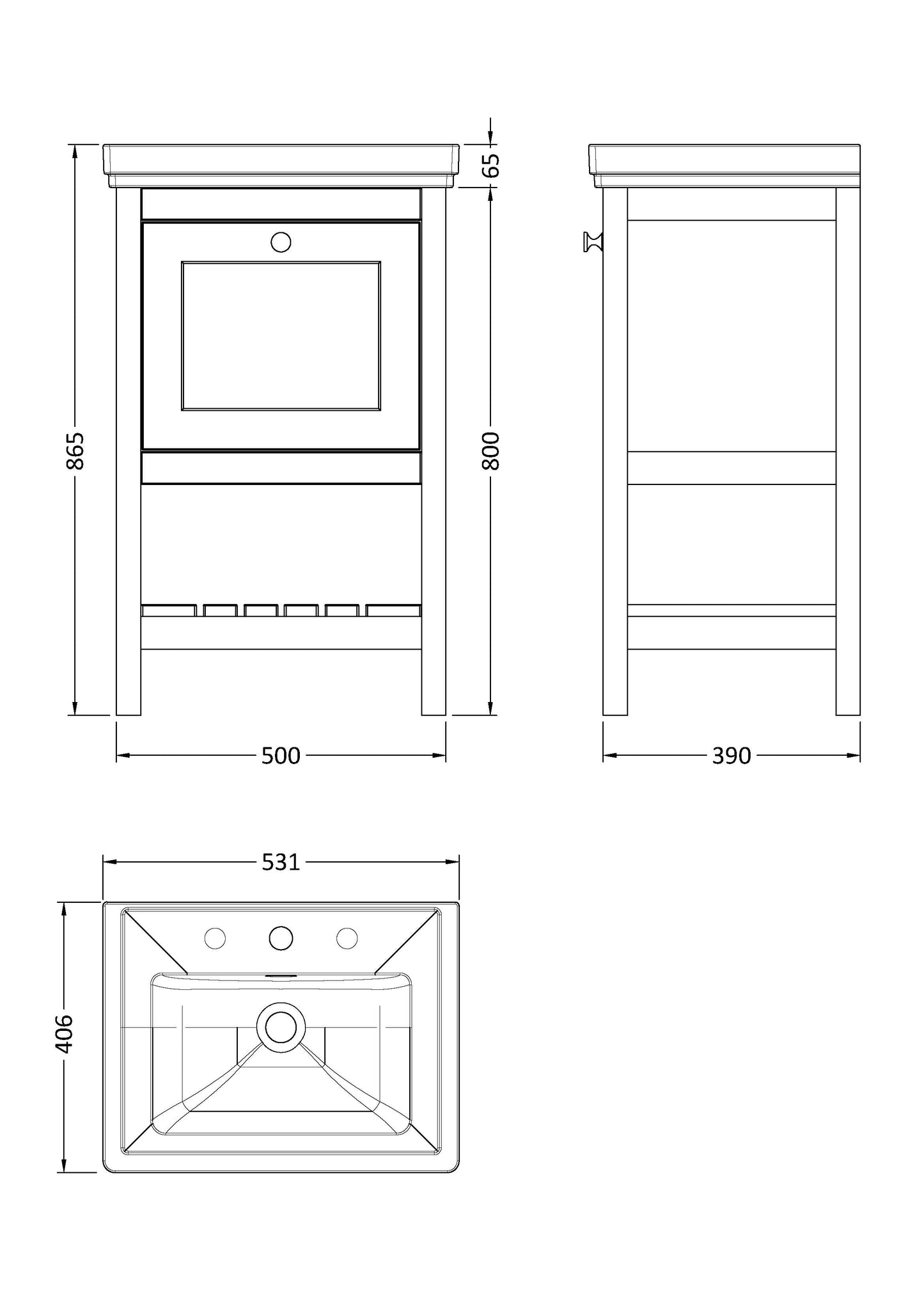 Hudson Reed 500mm Floor Standing Vanity & Basin 3TH