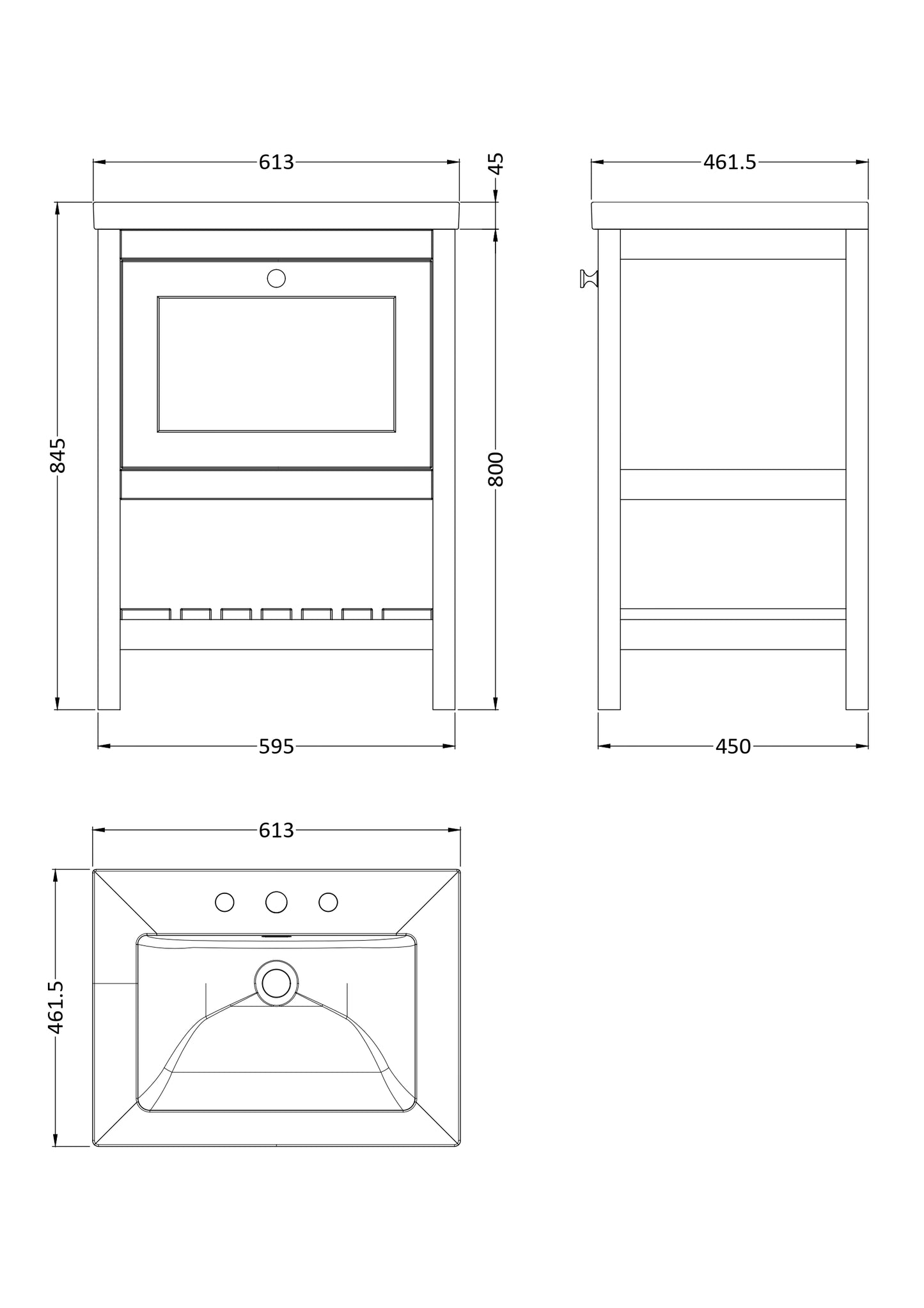 Hudson Reed 600mm Floor Standing Vanity & Basin 3TH