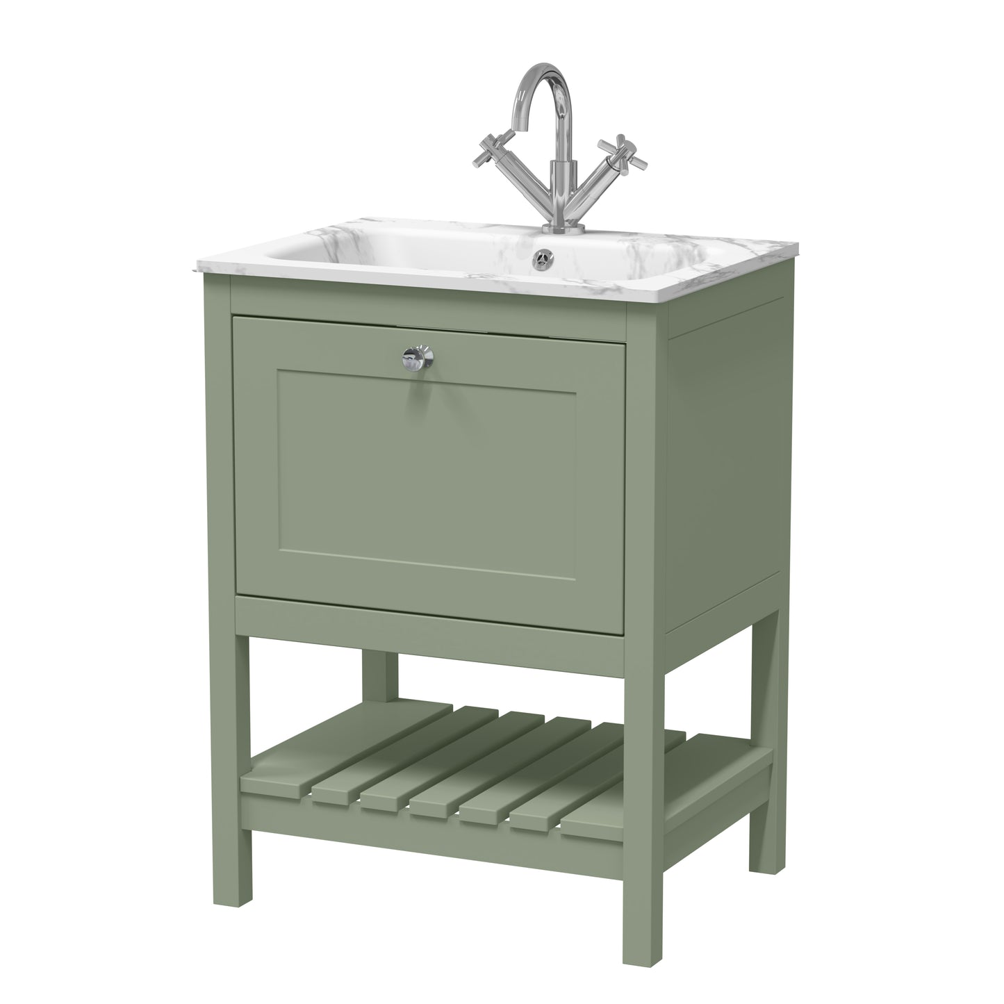 Hudson Reed 600mm Floor Standing Drawer & Stone Basin 1TH