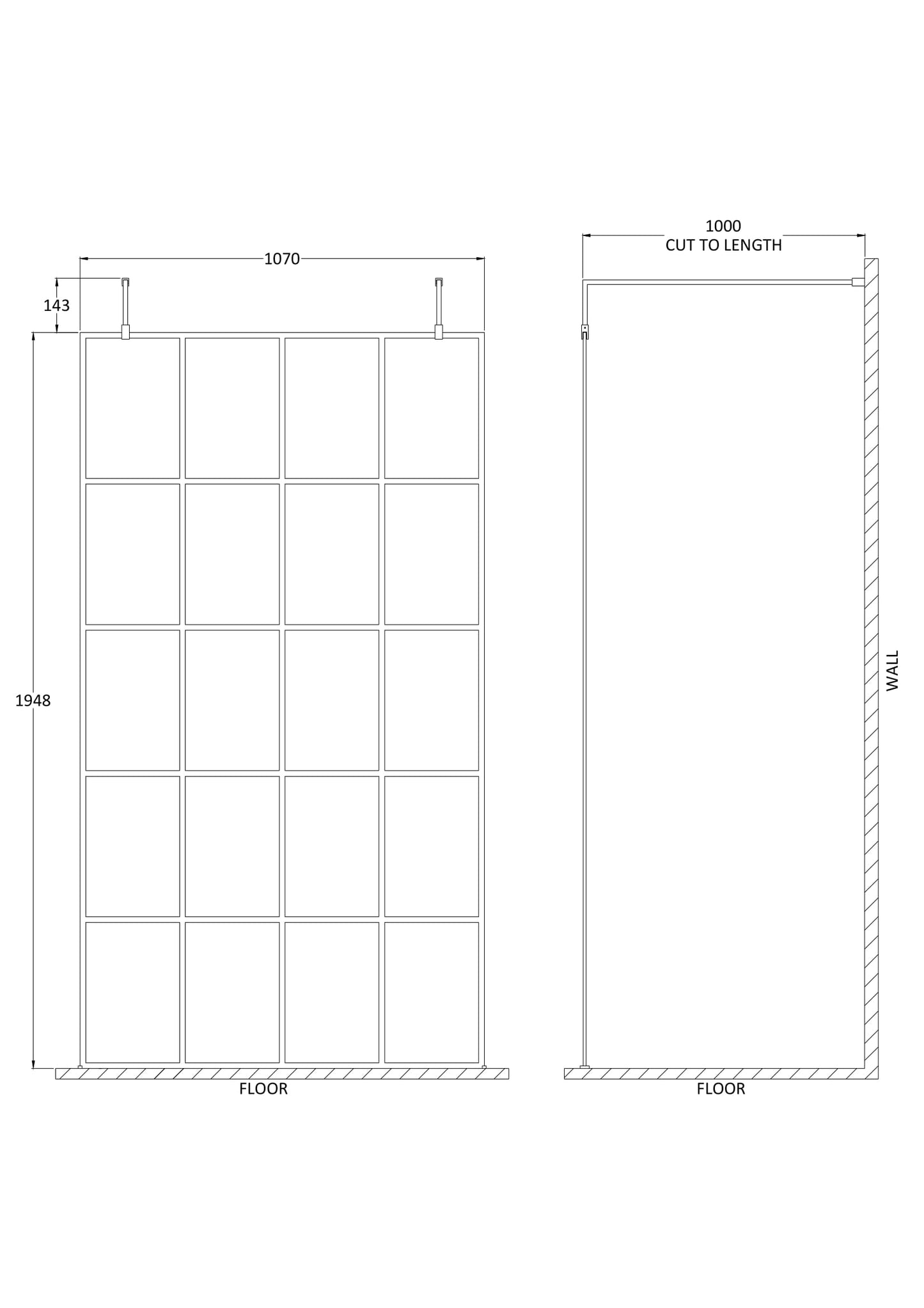 Hudson Reed 1100mm Frame Screen with Arms and Feet