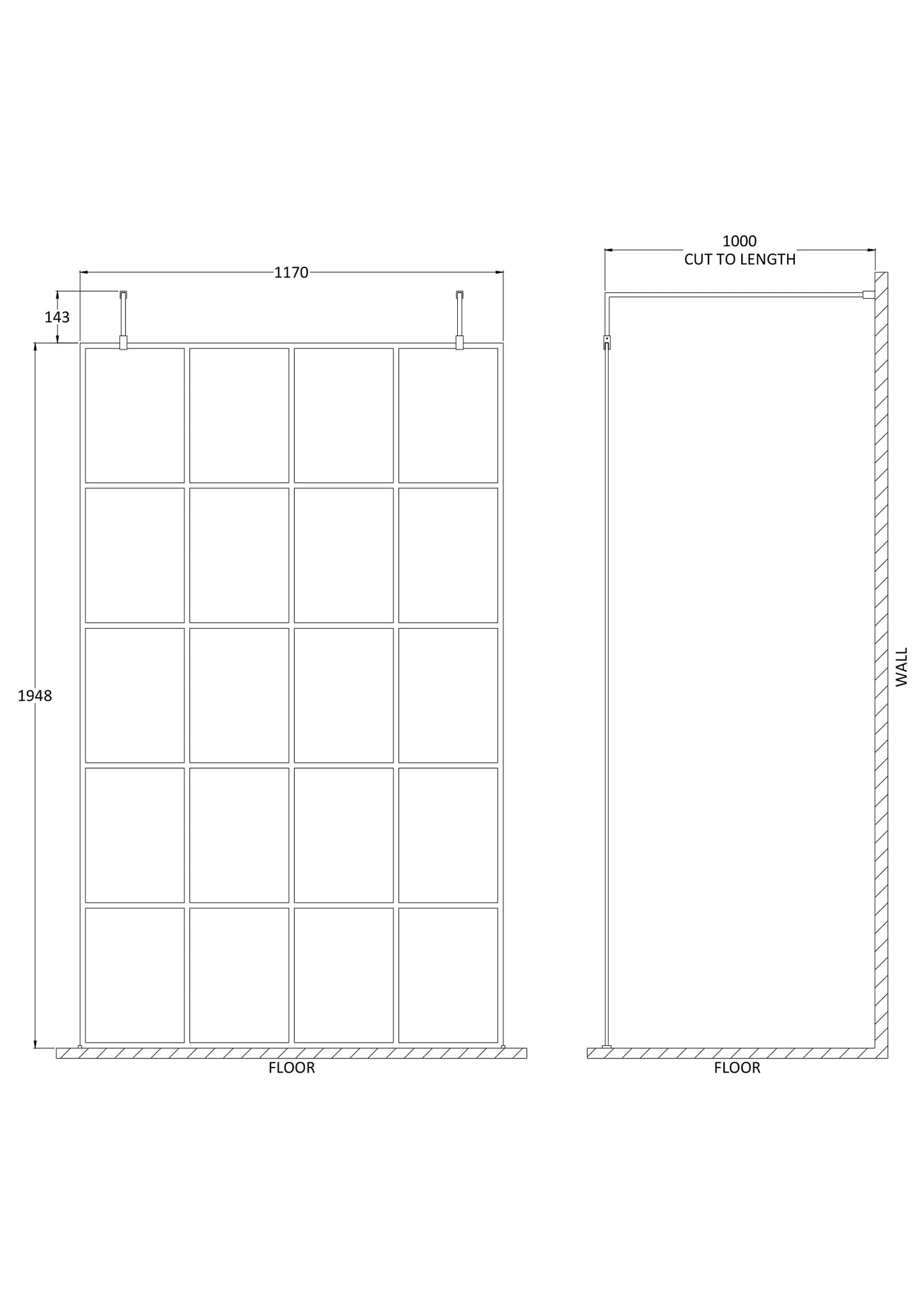 Hudson Reed 1200mm Frame Screen with Arms and Feet