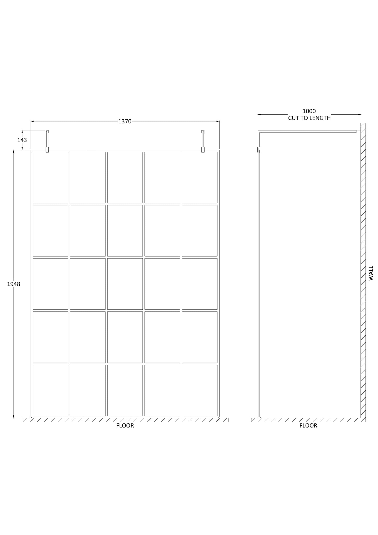 Hudson Reed 1400mm Frame Screen with Arms and Feet