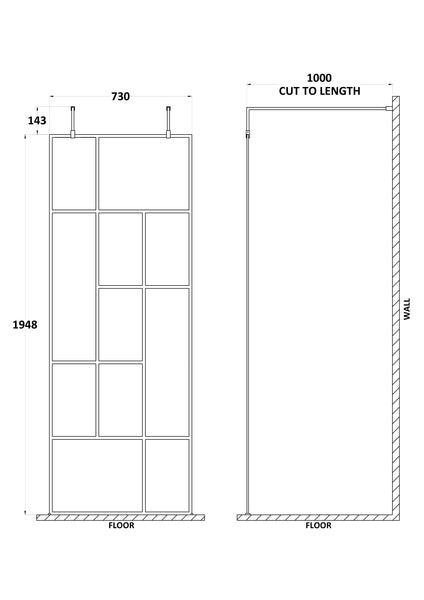 Hudson Reed 760mm Abstract Frame Wetroom Screen with Support Bars