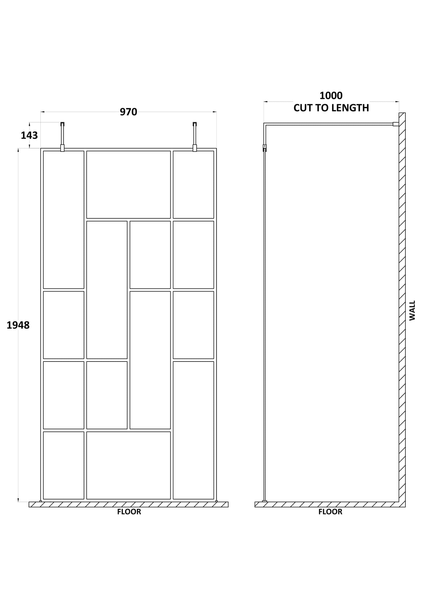 Hudson Reed 1000mm Abstract Frame Wetroom Screen with Support Bars