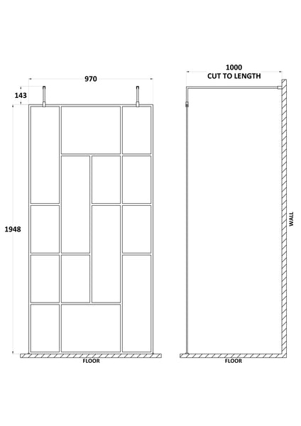Hudson Reed 1000mm Abstract Frame Wetroom Screen with Support Bars