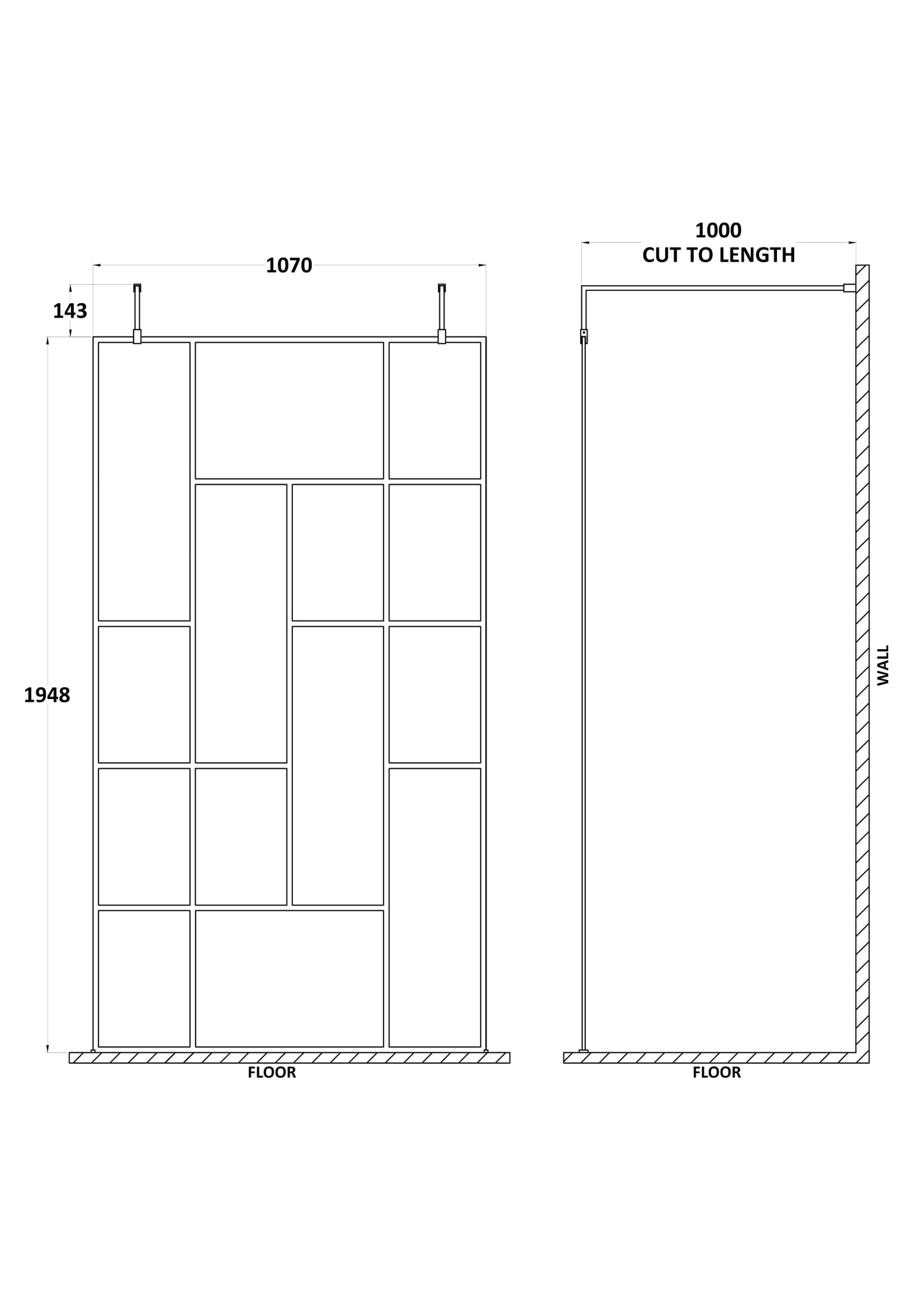 Hudson Reed 1100mm Abstract Frame Wetroom Screen with Support Bars