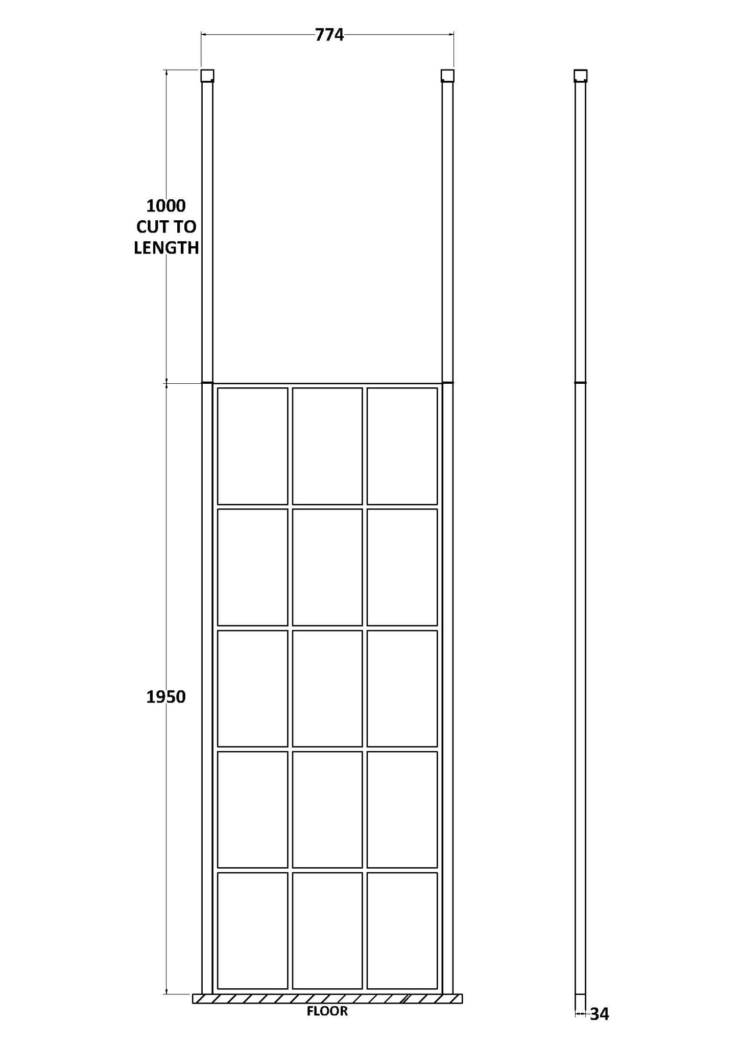 Hudson Reed 760mm Frame Screen With Ceiling Posts