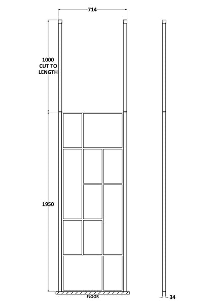 Hudson Reed 700mm Abstract Frame Wetroom Screen with Ceiling Posts