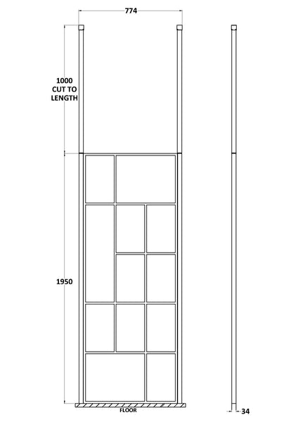 Hudson Reed 760mm Abstract Frame Wetroom Screen with Ceiling Posts