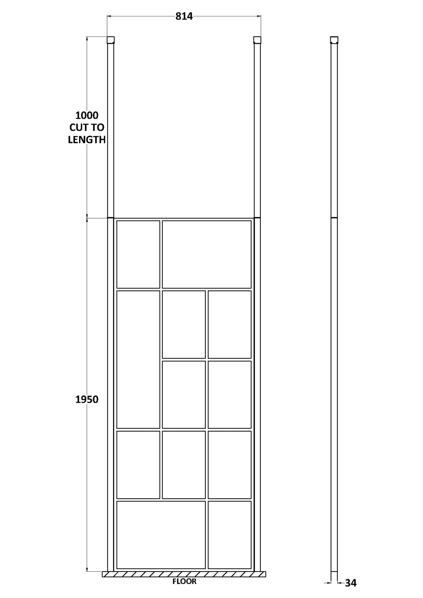 Hudson Reed 800mm Abstract Frame Wetroom Screen with Ceiling Posts