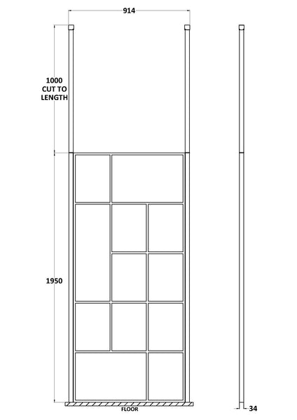 Hudson Reed 900mm Abstract Frame Wetroom Screen with Ceiling Posts