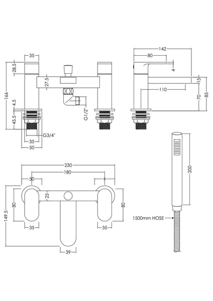 NUIE Deck Mounted Bath Shower Mixer With Kit
