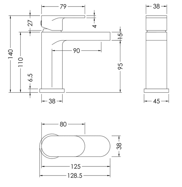 NUIE Mini Basin Mixer With Push Button Waste