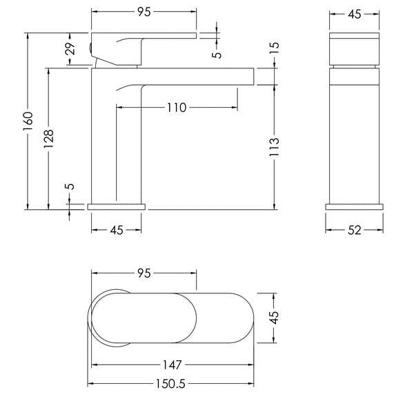 NUIE Mono Basin Mixer with Push Button Waste