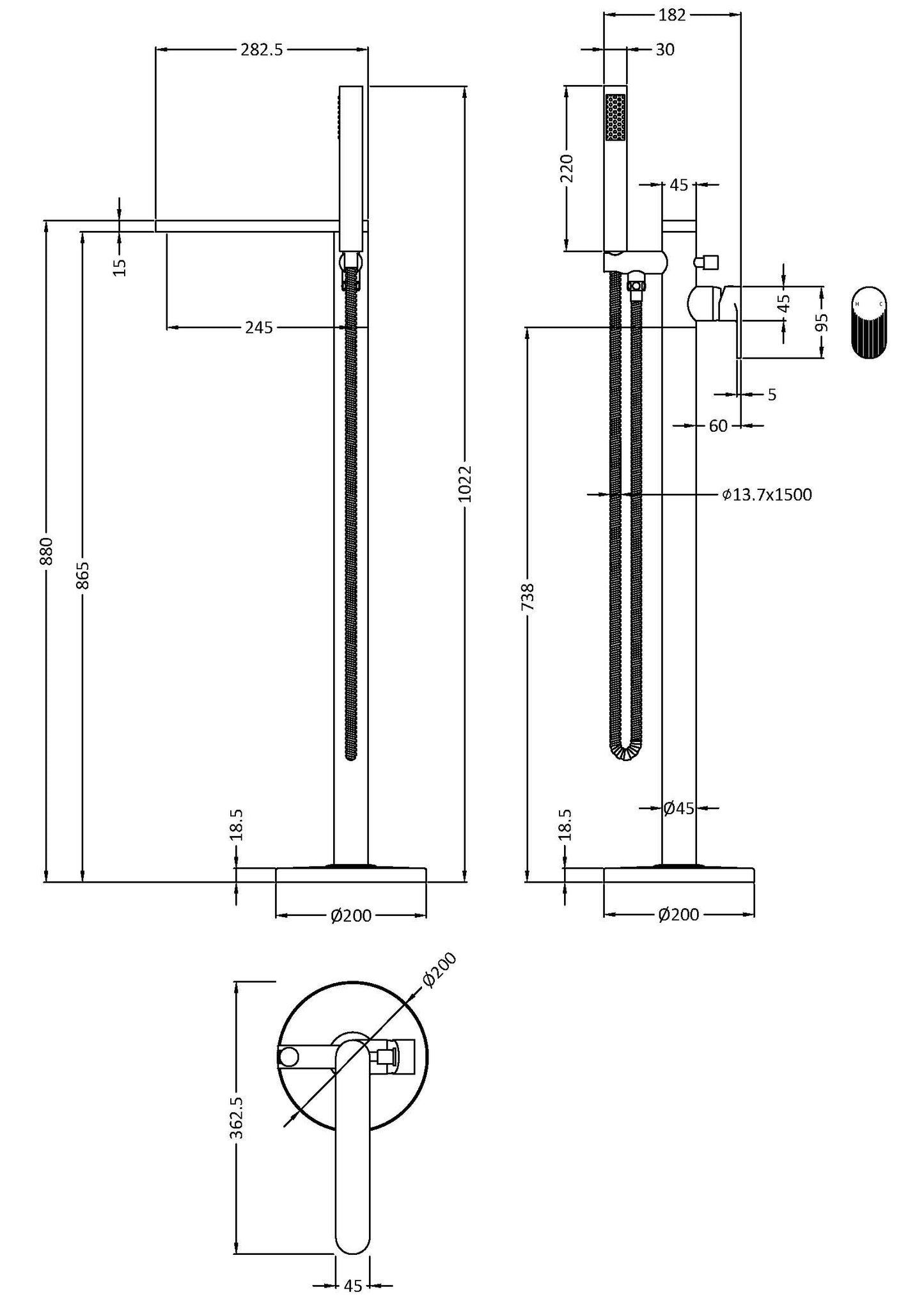 NUIE Freestanding Bath Shower Mixer with Kit