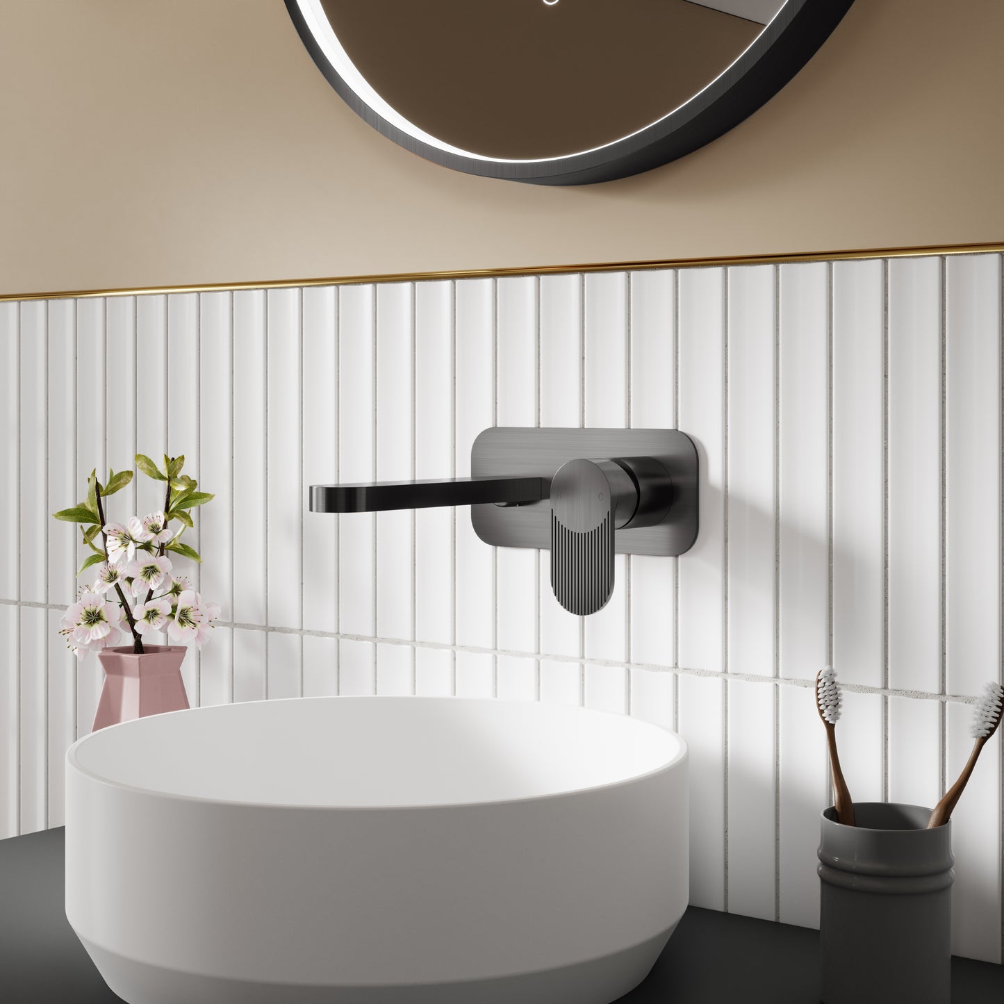 NUIE Wall Mounted 2 Tap Hole Basin Mixer With Plate