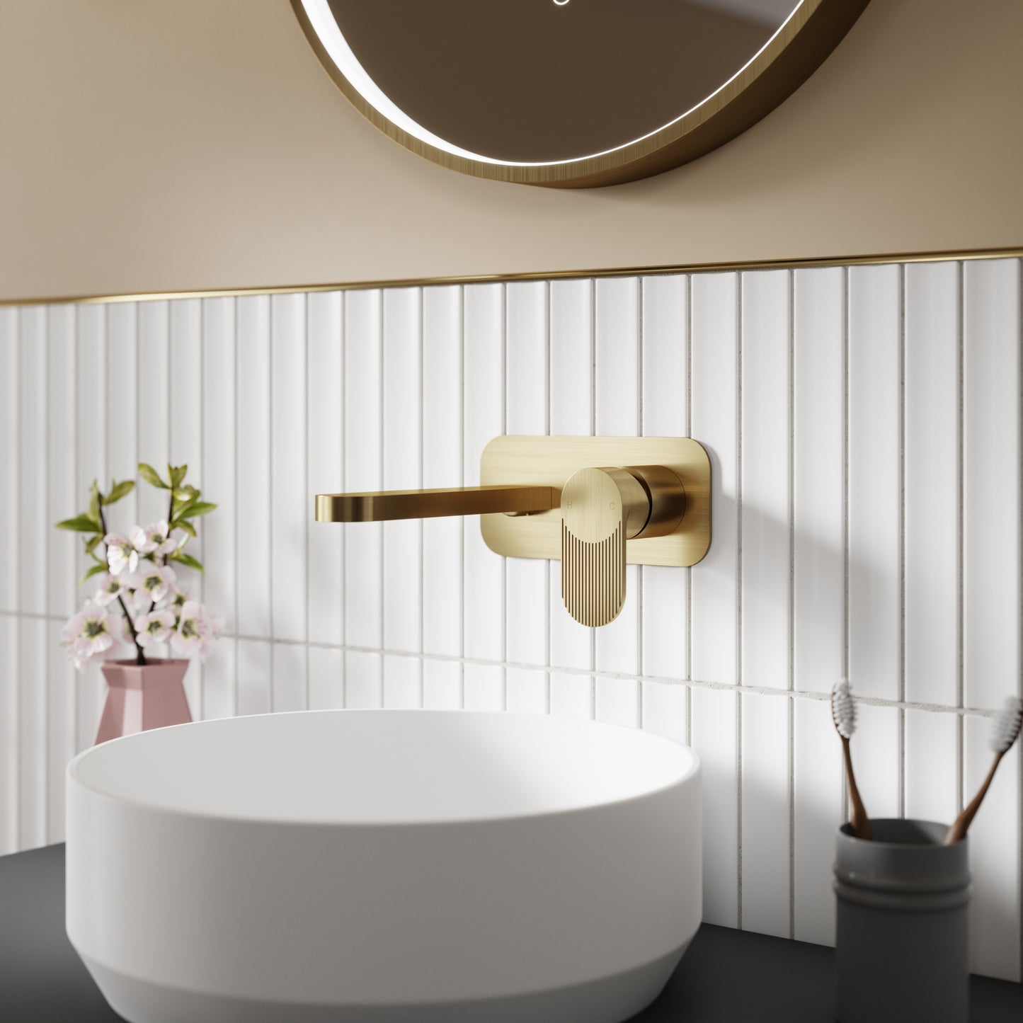 NUIE Wall Mounted 2 Tap Hole Basin Mixer With Plate