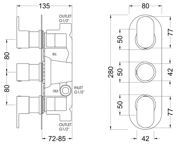 NUIE Triple Thermostatic Valve