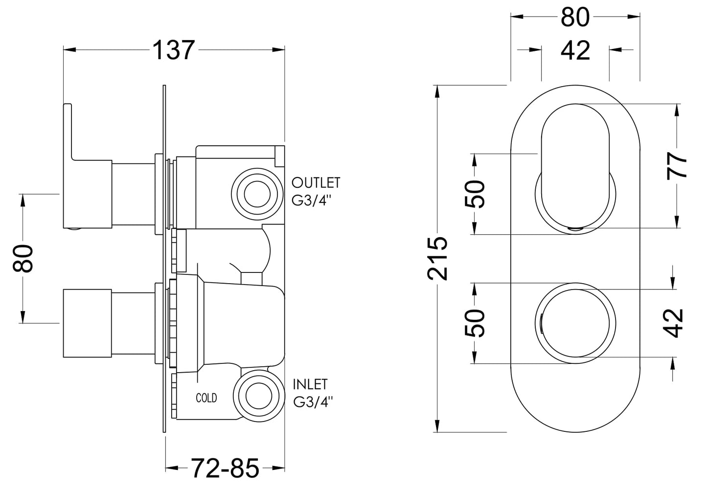NUIE Twin Thermostatic Valve With Diverter