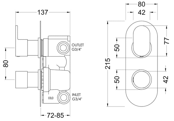 NUIE Twin Thermostatic Valve With Diverter