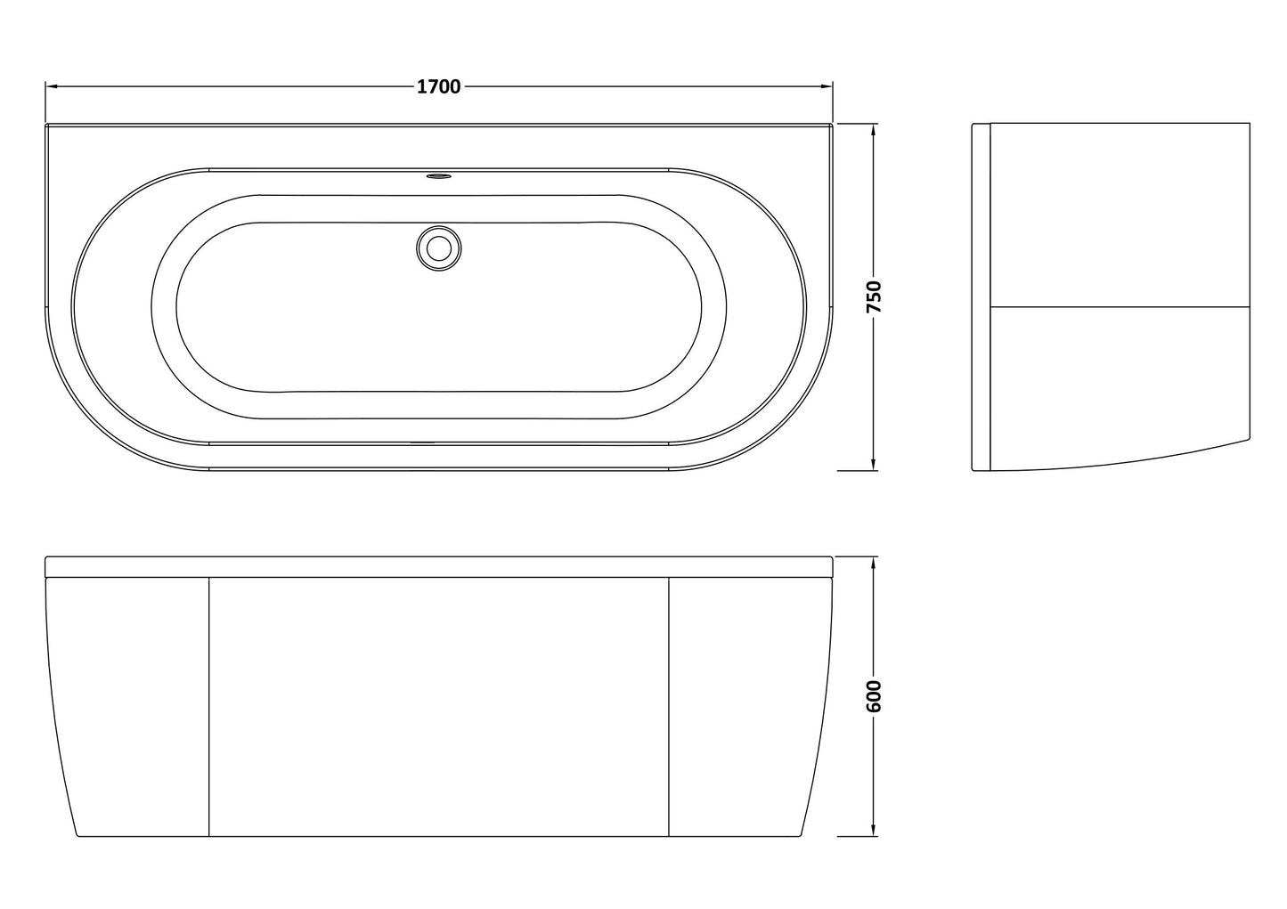 NUIE Curved Back To Wall Bath & Panel