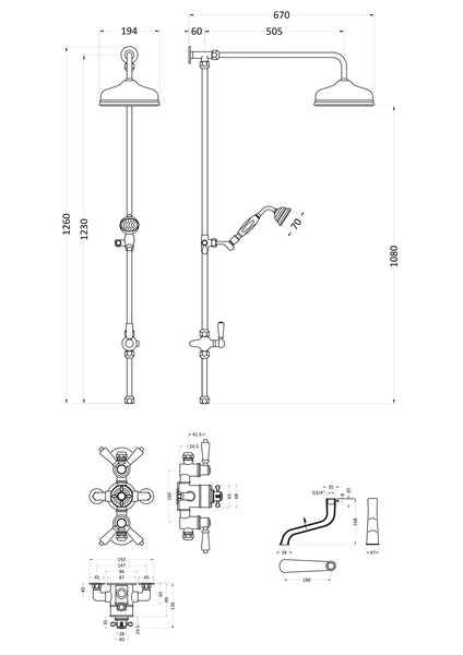 Hudson Reed Triple Exposed Shower Valve & Spout