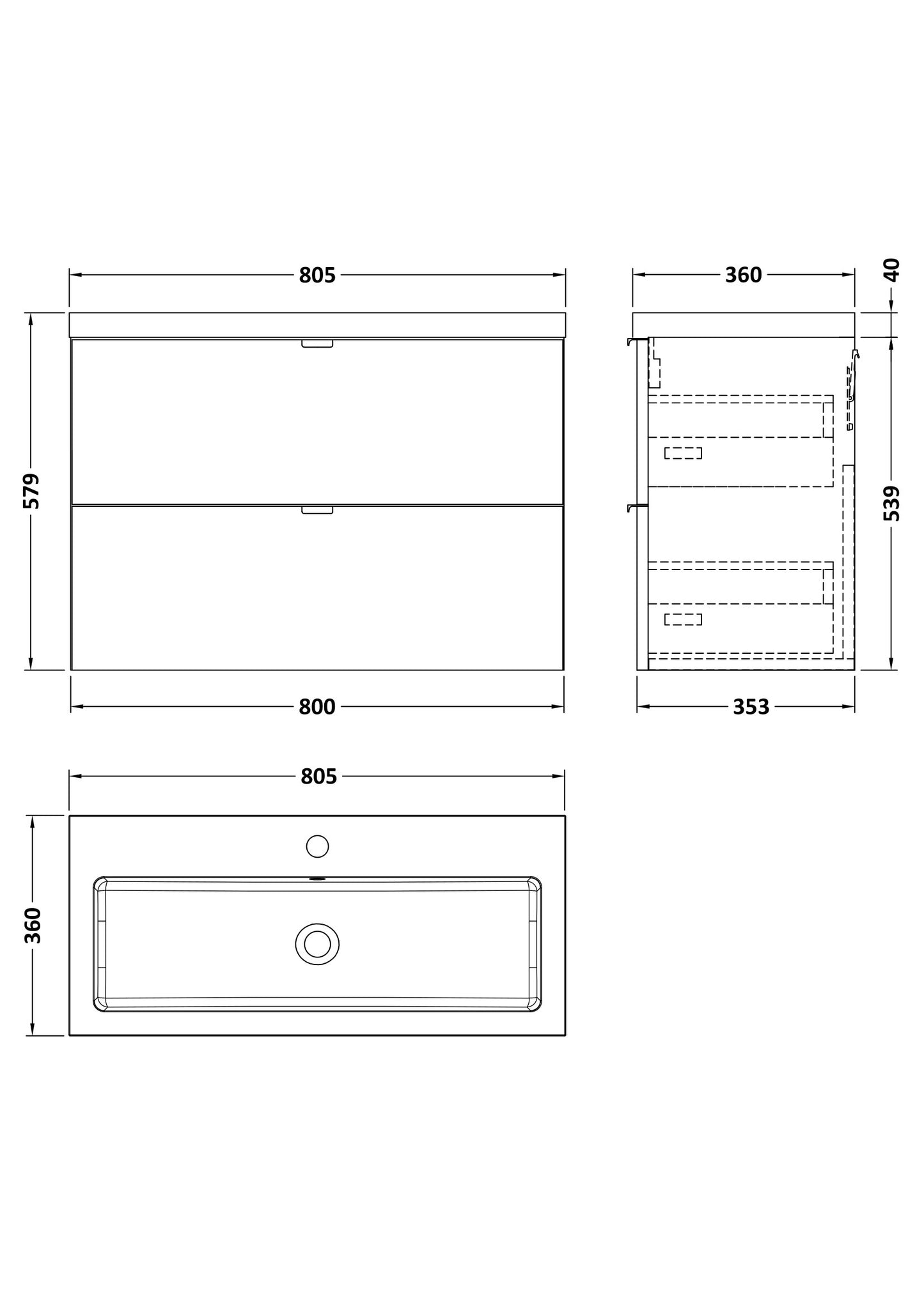 Hudson Reed 800mm Wall Hung 2-Drawer Unit & Basin