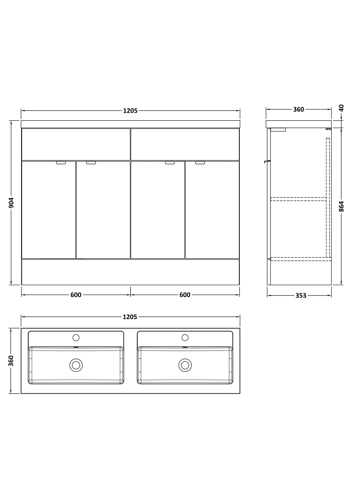 Hudson Reed 1200mm FS 4-Door Vanity & Double Basin