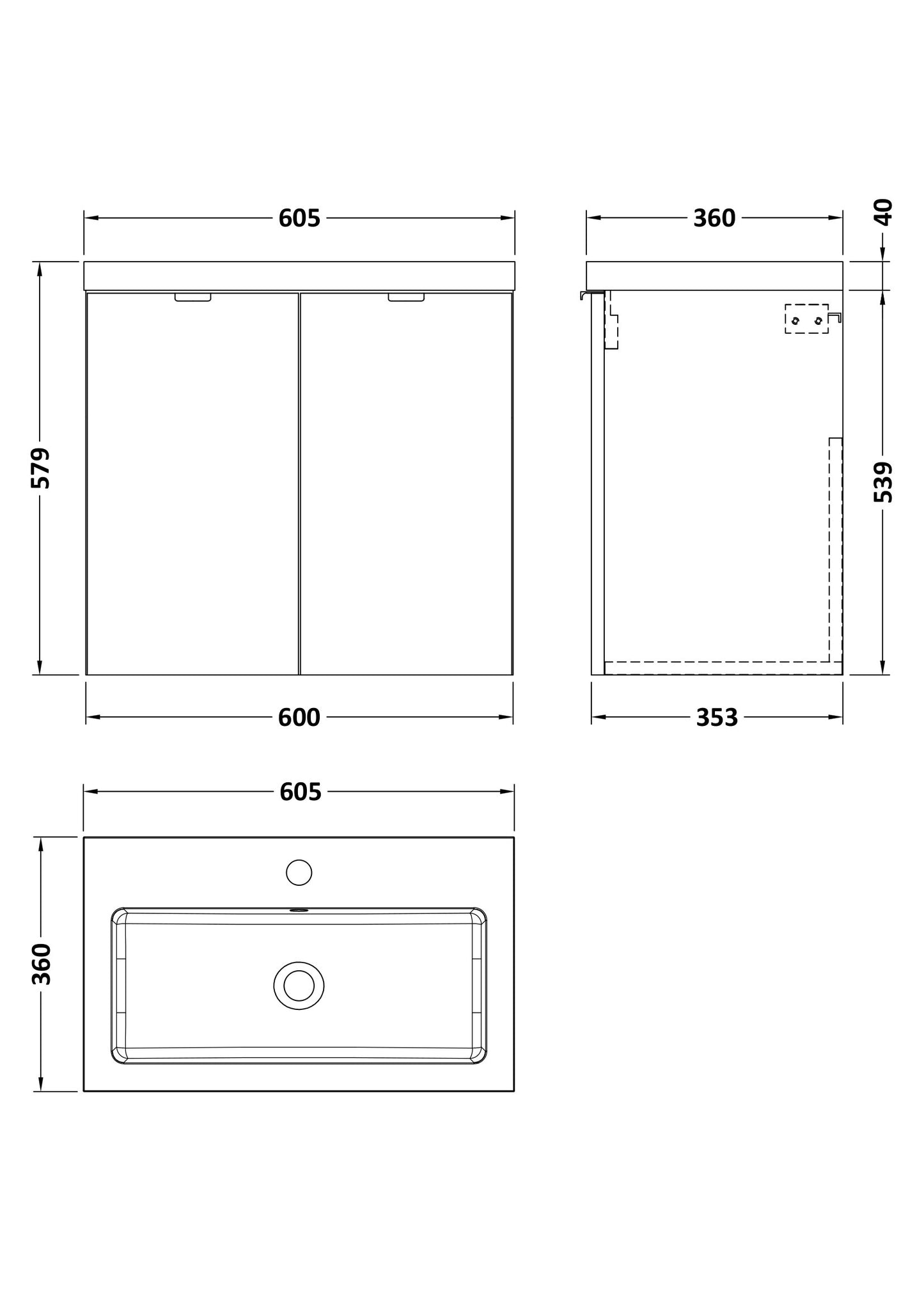 Hudson Reed 600mm 2-Door Wall Hung Unit & Basin