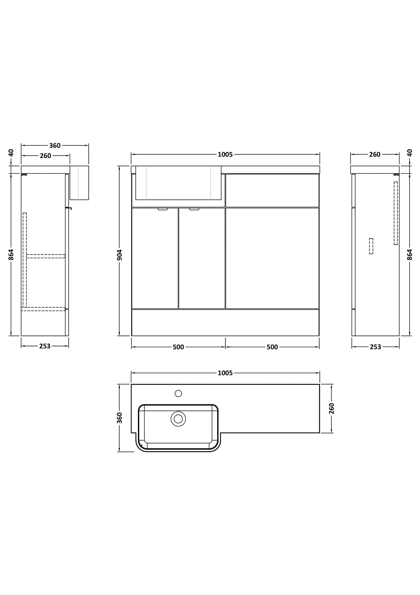 Hudson Reed 1000mm Combination Unit & Left Hand Semi Recessed Basin