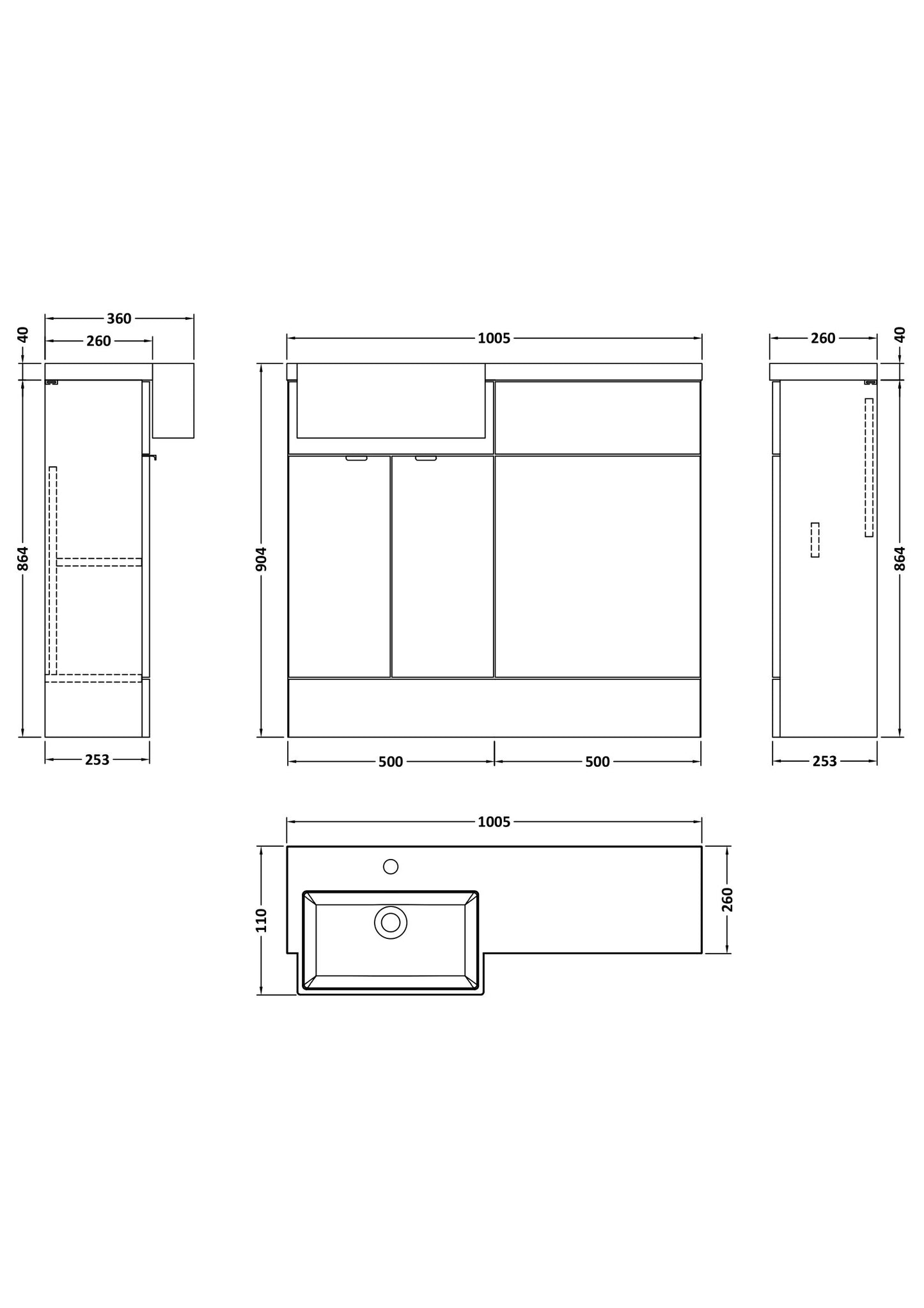 Hudson Reed 1000mm Combination Unit & Left Hand Semi Recessed Basin