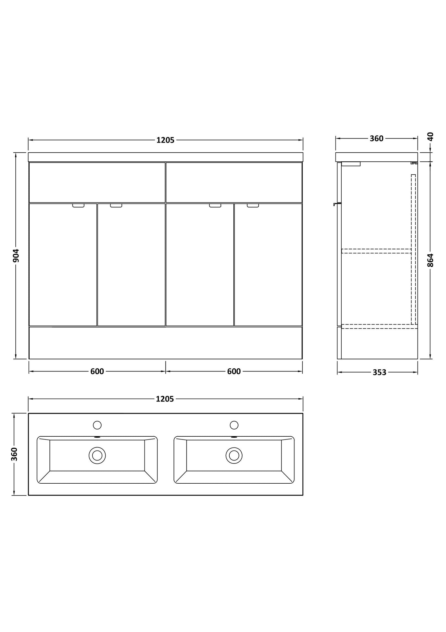 Hudson Reed 1200mm Floor Standing 4-Door Vanity & Double Basin