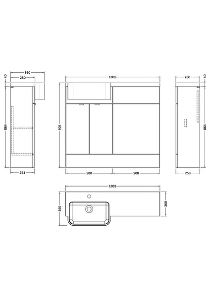 Hudson Reed 1000mm Combination Unit & Left Hand Semi Recessed Basin