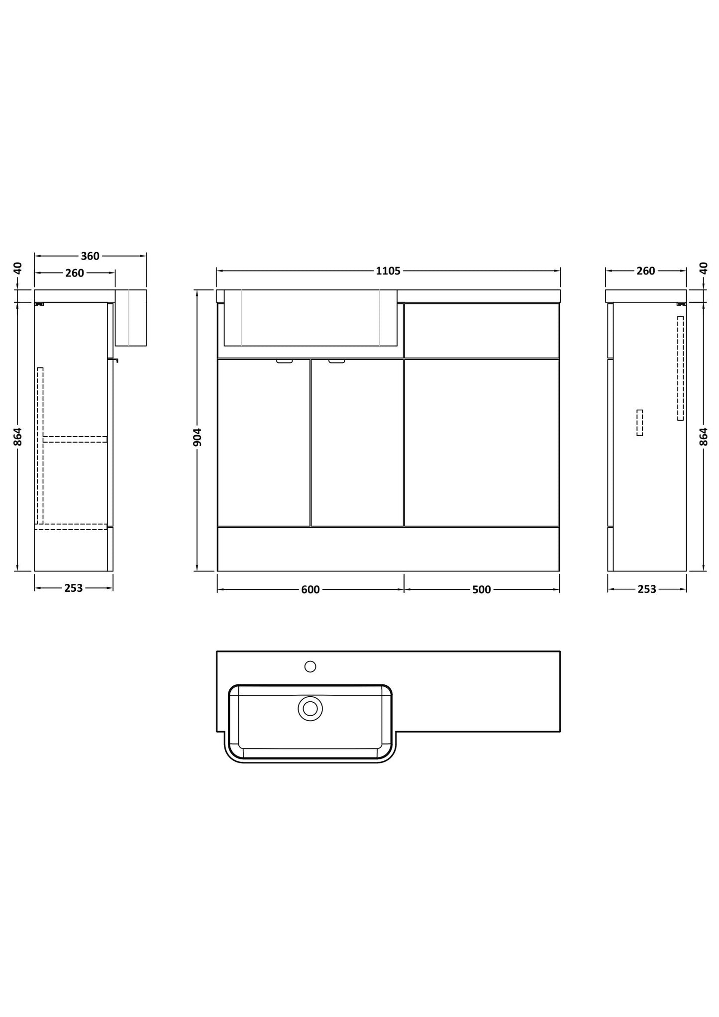 Hudson Reed 1100mm Combination Unit & Left Hand Semi Recessed Basin