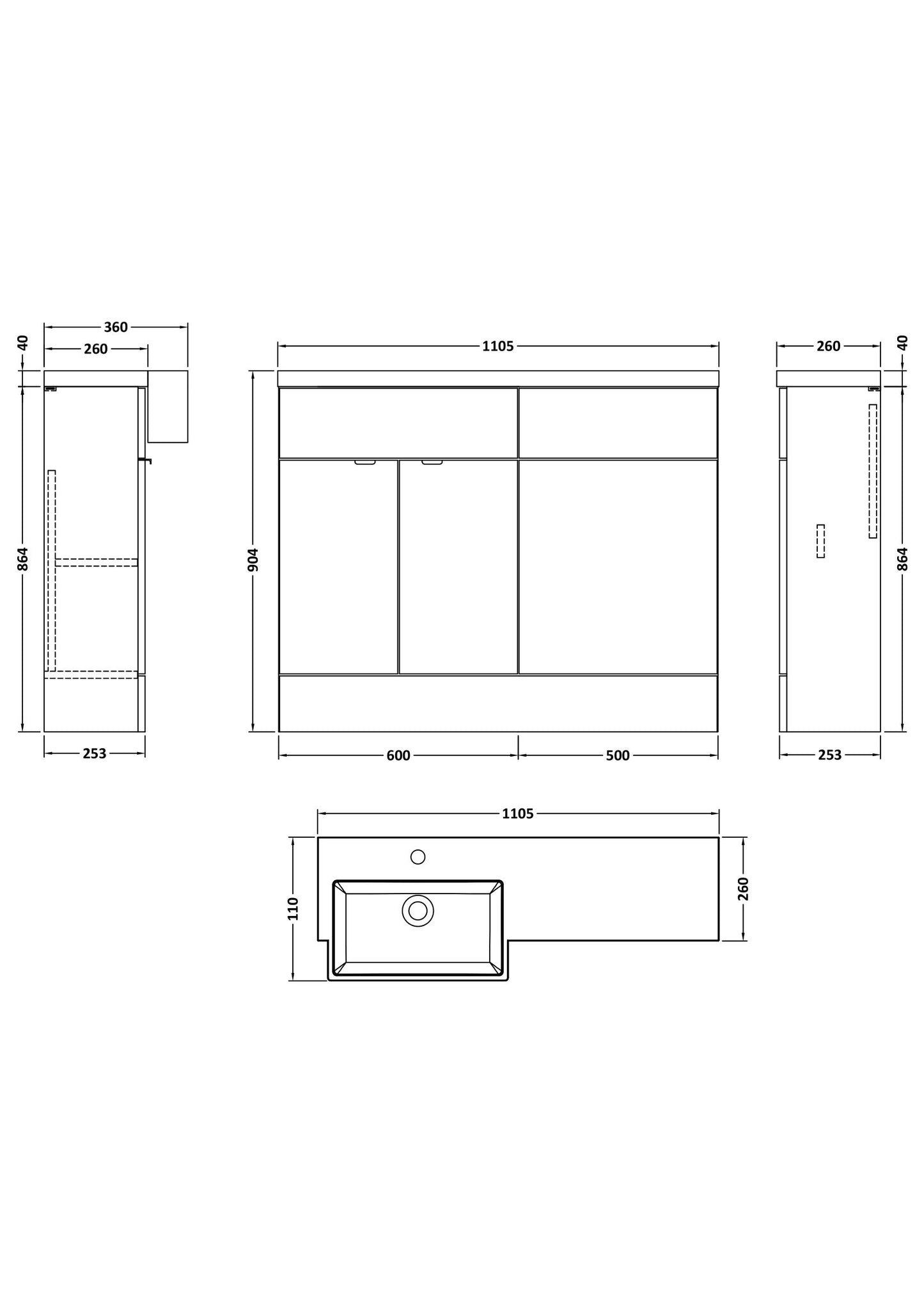 Hudson Reed 1100mm Combination Unit & Left Hand Semi Recessed Basin