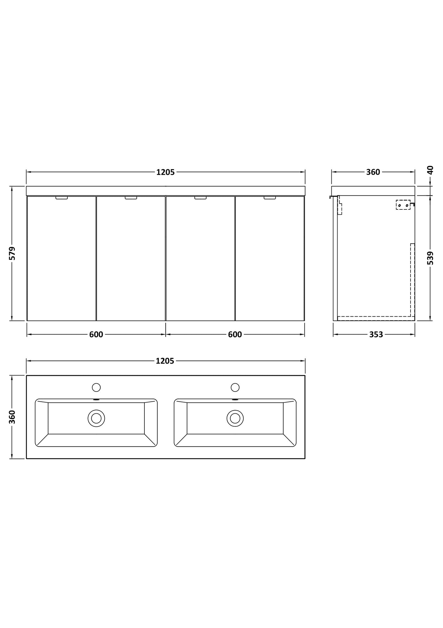 Hudson Reed 1200mm Vanity Unit & Double Ceramic Basin