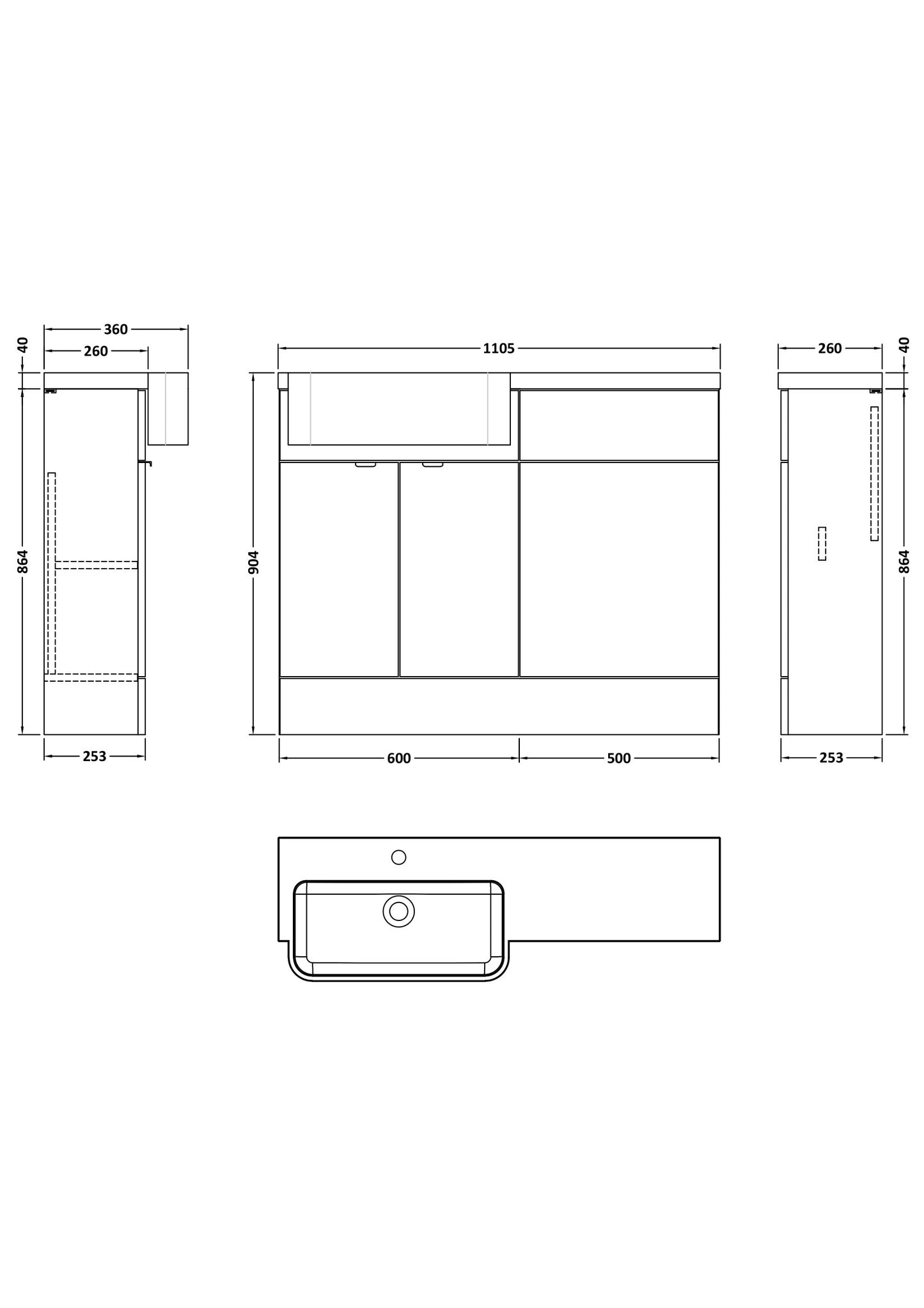 Hudson Reed 1100mm Combination Unit & Left Hand Semi Recessed Basin