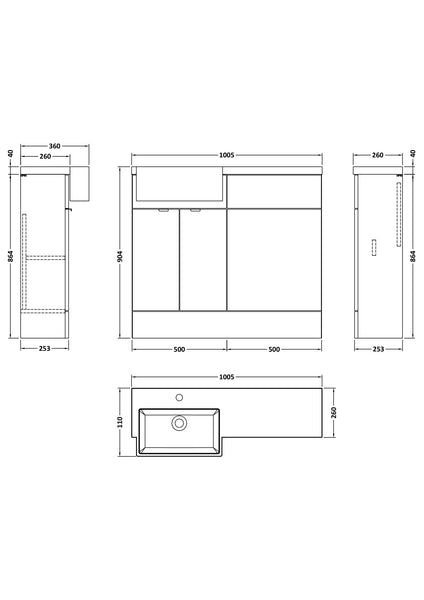 Hudson Reed 1000mm Combination Unit & Left Hand Semi Recessed Basin